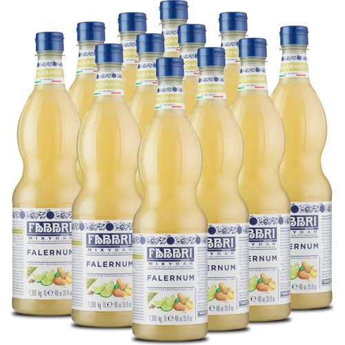 Food-United MIXYBAR-FALERNUM-FABBRI Sirup 12x1L PET-Flasche - Sciroppo Di Falernum Italien - ohne Aroma- Farb- & Konservierungsmittel geeignet für Cocktail mit und ohne Alkohol oder für karibische tropische Getränke - oder auch für Cocktail-Bars Mai-Tai