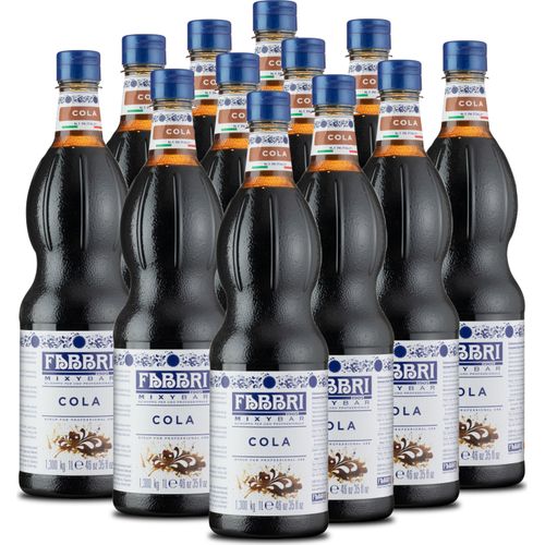 Food-United MIXYBAR-COLA-FABBRI Sirup-Mix 12x1L PET-Flasche - Sciroppo Di Cola Italien - ohne Konservierungsmittel - Getränkesirup geeignet für Cocktails & Soft-Drinks - Getränke mit & ohne Alkohol oder für Cuba-Libre Gin Rum Liköre Spirituosen - auch f