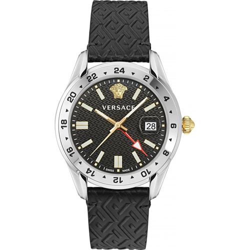 Versace Quarzuhr GRECA TIME GMT, VE7C00123, Edelstahl, Schwarz