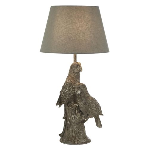 Parrot Tischleuchte mit Papageien grau silber Textilschirm