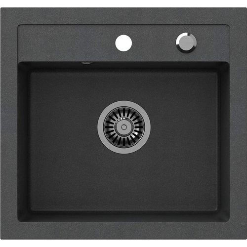 VBChome Spülbecken 50 x 47 cm Schwarz Spüle Einzelbecken Küche Einbauspüle Verbundspüle Küchenspüle Gesprenkelt flächenbündig Siphon Waschbecken