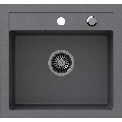 VBChome Spülbecken 50 x 47 cm Grau Spüle Einzelbecken Küche Einbauspüle Verbundspüle Küchenspüle Gesprenkelt flächenbündig Siphon Waschbecken