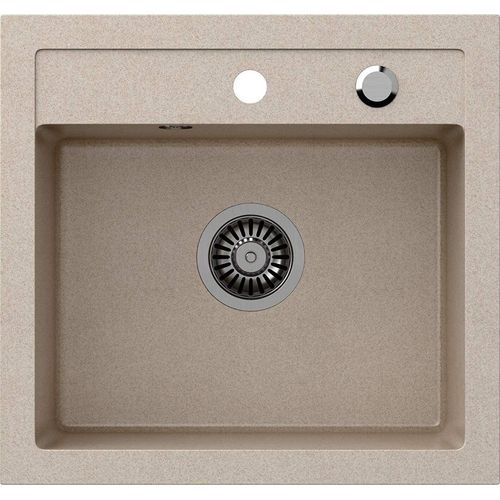 VBChome Spülbecken 50 x 47 cm Beige Spüle Einzelbecken Küche Einbauspüle Verbundspüle Küchenspüle Gesprenkelt flächenbündig Siphon Waschbecken