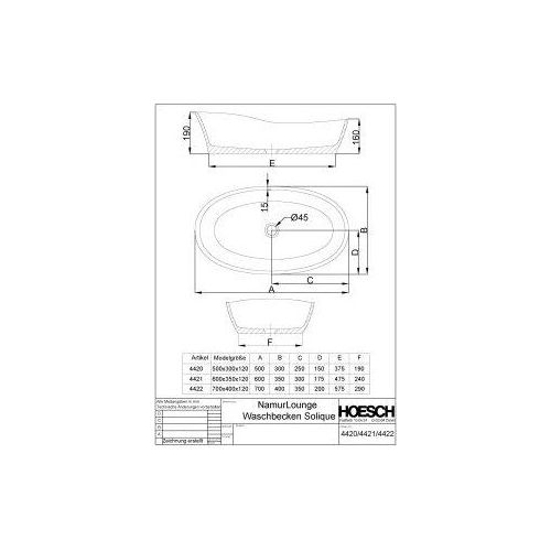 Hoesch 4422.111 Waschbecken Namur Lounge 700x400x12