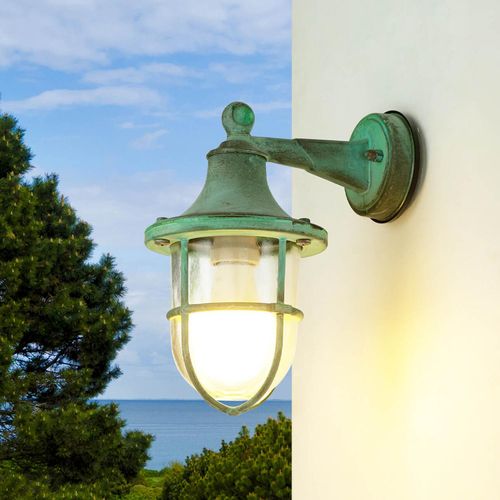 Wandlampe außen E27 IP64 Grün antik Garten Haus Glas Messing Maritim Außenleuchte SANTORIN