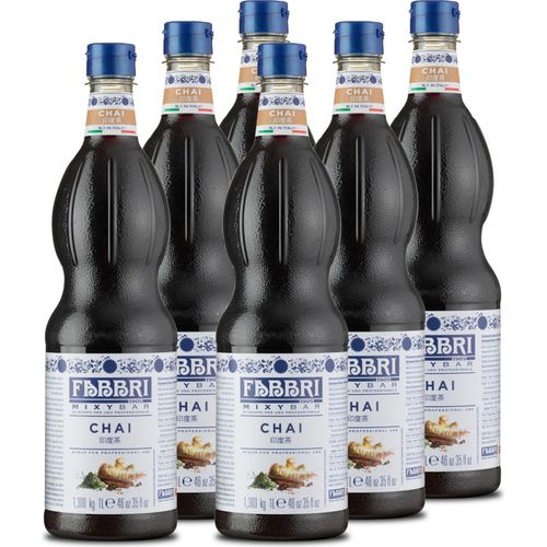 Food-United MIXYBAR-TEE-CHAI-FABBRI Sirup 6x1L PET-Flasche - Sciroppo Di Chai - ohne Aroma- Farb- & Konservierungsmittel geeignet für Eiskaffe Alkohlfreie Cocktails oder für die Bar Hause - Homebar oder auch für Cocktail-Bars Pubs Barista Eiscaf