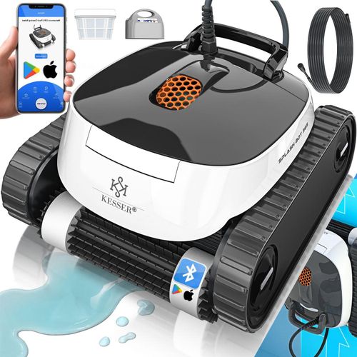KESSER® Poolroboter für Boden und Wand, Poolsauger bis 100m² Pools & eine leistungsstarke Reinigung, Poolreiniger vollautomatisch mit App-Funktion & Kontrollmodul, Inkl. Abdeckung, Klettermechanismus