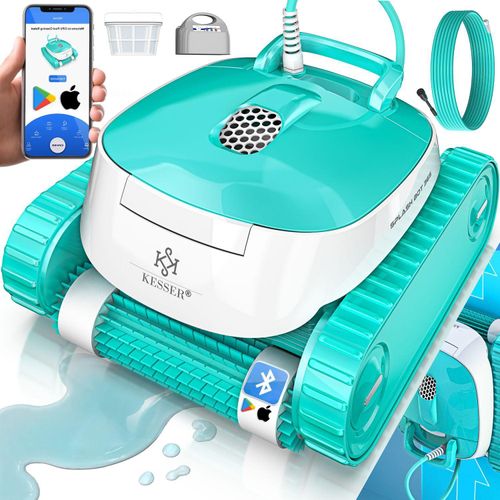 KESSER® Poolroboter für Boden und Wand, Poolsauger bis 100m² Pools & eine leistungsstarke Reinigung, Poolreiniger vollautomatisch mit App-Funktion & Kontrollmodul, Inkl. Abdeckung, Klettermechanismus