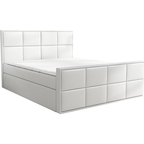 Boxspringbett BARD 160x200 mit 2 Bettkästen, Bonell-Matratze und Topper. Farbe: Weib.