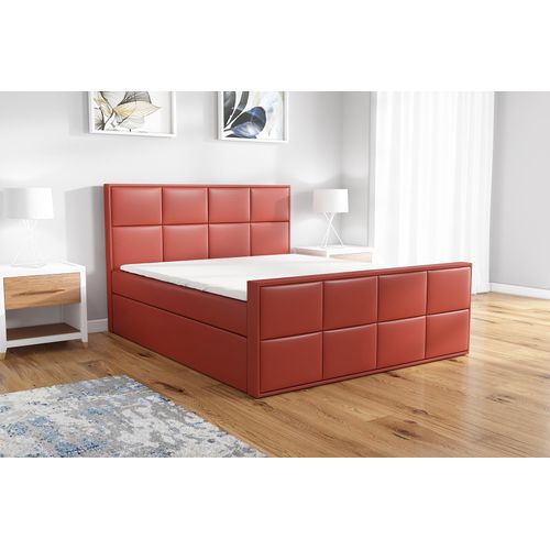 Boxspringbett BARD 200x200 mit 2 Bettkästen, Bonell-Matratze und Topper. Farbe: Rot.