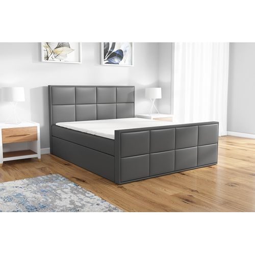 Boxspringbett BARD 140x200 mit 2 Bettkästen, Bonell-Matratze und Topper. Farbe: Dunkelgrau.