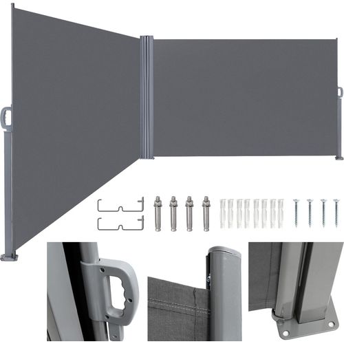 TolleTour Seitenmarkise Ausziehbare Alu Seitenmarkise Garten Markise Sonnenschutz Regenschutz 180x600 Grau