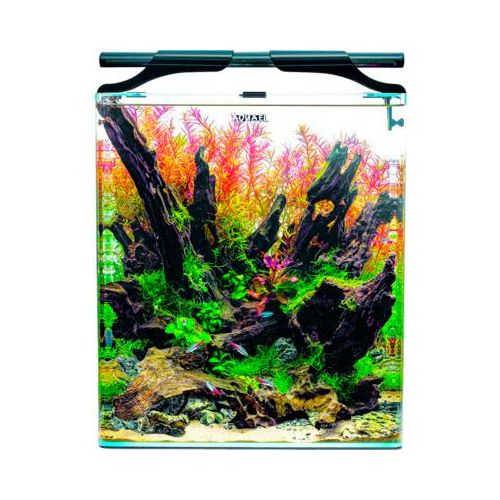 Aquarium OptiBent 70 schwarz, ca. 68 l mit LED Beleuchtung, Heizer, Innenfilter und Unterlage, Weißglas Nanoaquarium