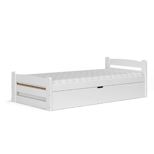 Massivholzbett DAVID mit Stauraum - 200x90 cm – weiß