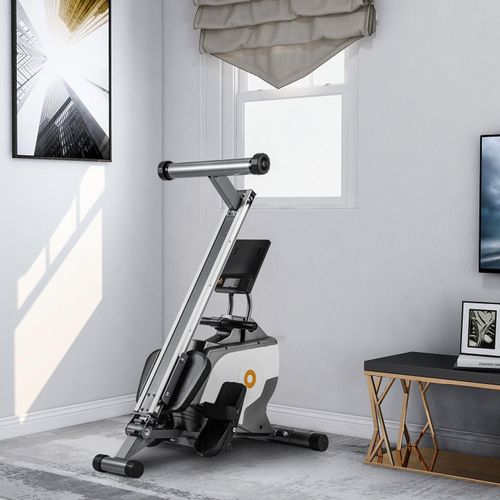 MODFU Rudergerät Klappbar Rudermaschine mit 8-Stufigen Einstellbar Magnetwiderstand und LED-Display, leiser Magnetbremssystem Fitnessgeräte, Schwarz