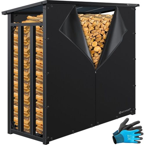 KESSER® Kaminholzregal Metall 188 x 70 x 185 cm Brennholzregal 3,3 SRM / 2,3m³ | außen Stahlrahmen + Abdeckung & Handschuhe Stapelhilfe Kaminholzlager Wasserdichter Holzlager für Garten Terrasse