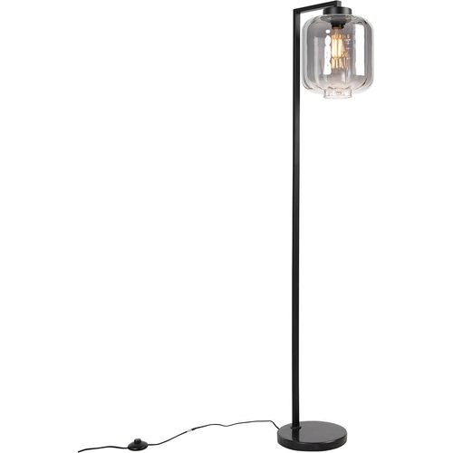 QAZQA - Design Smarte Stehleuchte I Stehlampe I Standleuchte I Lampe I Leuchte schwarz mit Rauchglas inkl. WiFi ST64 - Qara Down Dimmer I Dimmbar I Wohnzimmer I Schlafzimmer - Länglich - LED geeignet