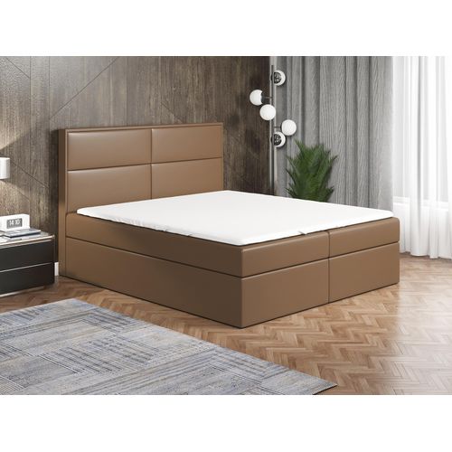 Boxspringbett ROGER 120x200 mit 2 Bettkästen, Bonell-Matratze und Topper. Dekorative Stifte an den Seiten der Kopfstütze. Bett Komplett-Set mit Matratze,Bettkasten & Kopfteil. Stoff Eko Cayenne. Elegantes Bett mit massives Kopfteil.