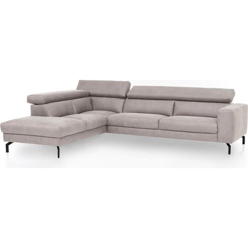 Ecksofa mit verstellbaren Kopfteilen, Vintageoptik silber, 2,5-Sitzer mit Récamiere links, CASSINO-155