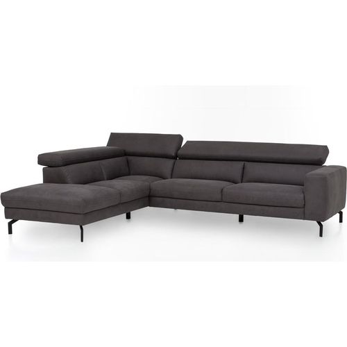 Ecksofa mit verstellbaren Kopfteilen, Vintageoptik dunkelgrau, 2,5-Sitzer mit Récamiere links, CASSINO-155