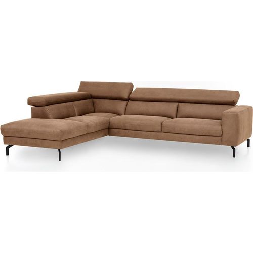 Ecksofa mit verstellbaren Kopfteilen, Vintageoptik zimt, 2,5-Sitzer mit Récamiere links, CASSINO-155