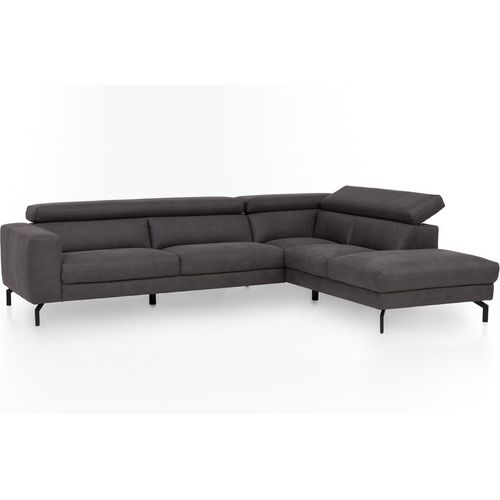 Ecksofa mit verstellbaren Kopfteilen, Vintageoptik dunkelgrau, 2,5-Sitzer mit Récamiere rechts, CASSINO-155