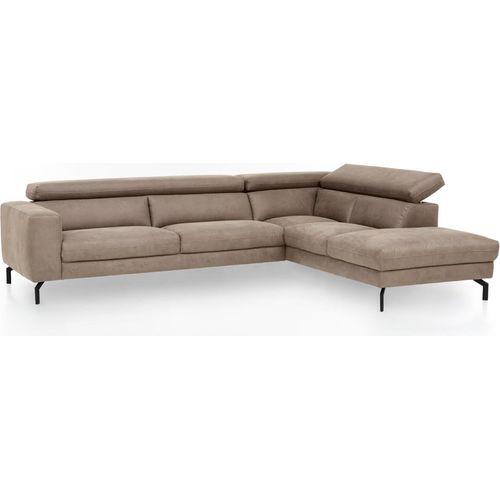 Ecksofa mit verstellbaren Kopfteilen, Vintageoptik beige, 2,5-Sitzer mit Récamiere rechts, CASSINO-155
