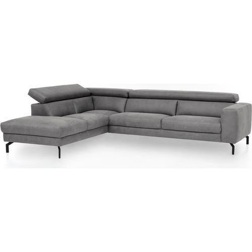 Ecksofa mit verstellbaren Kopfteilen, Vintageoptik grau, 2,5-Sitzer mit Récamiere links, CASSINO-155