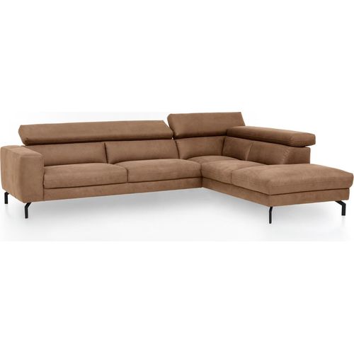 Ecksofa mit verstellbaren Kopfteilen, Vintageoptik zimt, 2,5-Sitzer mit Récamiere rechts, CASSINO-155