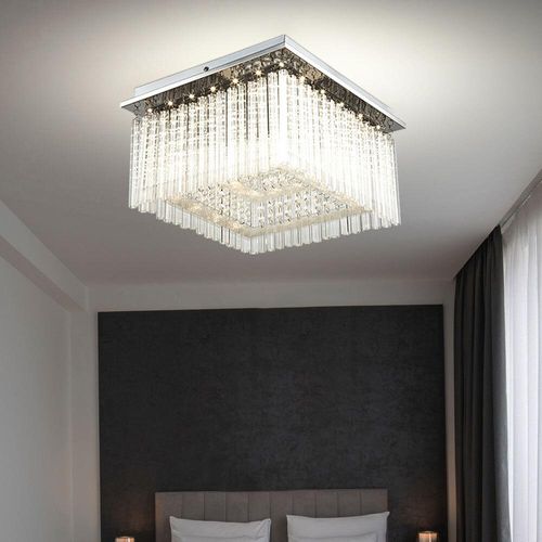 LED Deckenlampe, Chrom, Glasstäbe, Kristalle, klar