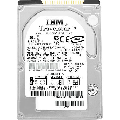 IBM IC25N015ATDA04-0 15GB 4200Rpm IDE/ATA 512Kb 2,5'' Zoll 07N6712