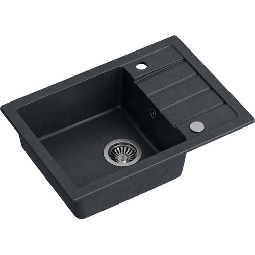 VBChome Spülbecken 62 x 44 cm Schwarz Spüle Einzelbecken Küche Einbauspüle Verbundspüle Küchenspüle gesprenkelt flächenbündig Siphon Waschbecken