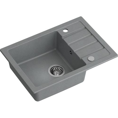 VBChome Spülbecken 62 x 44 cm Grau Spüle Einzelbecken Küche Einbauspüle Verbundspüle Küchenspüle gesprenkelt flächenbündig Siphon Waschbecken