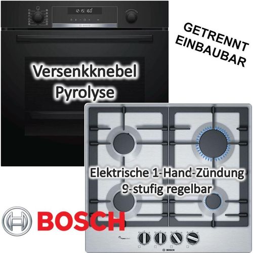HERDSET BOSCH Einbau-Backofen Serie 6 Pyrolyse + Gaskochfeld FlameSelect autark 60cm
