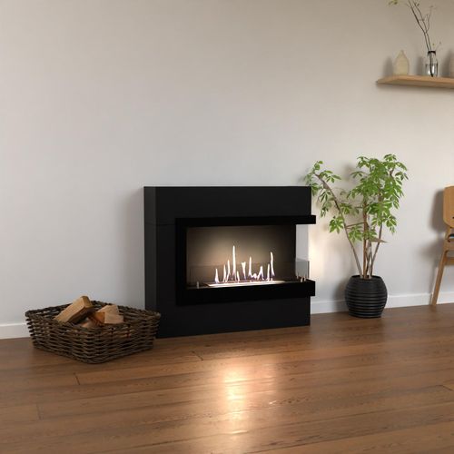 GLOW FIRE Ethanol Kamin 'Halden Mini Rechts' | Ethanolofen in schwarz mit 3 Std. Brenndauer und 2 KW Heizleistung | BxHxT: 90x140x28 cm