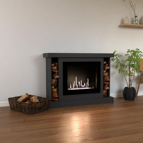 GLOW FIRE Ethanol Kamin 'Hamar' | Ethanolofen in grau mit 3 Std. Brenndauer und 2 KW Heizleistung | BxHxT: 120,4x88,9x38 cm