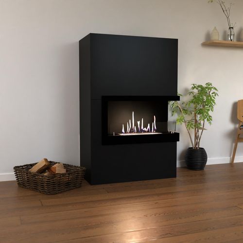 GLOW FIRE Ethanol Kamin 'Halden Rechts' | Ethanolofen in schwarz mit 3 Std. Brenndauer und 2 KW Heizleistung | BxHxT: 90x140x,37 cm