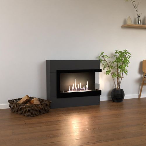 GLOW FIRE Ethanol Kamin 'Halden Mini Rechts' | Ethanolofen in grau mit 3 Std. Brenndauer und 2 KW Heizleistung | BxHxT: 90x140x28 cm