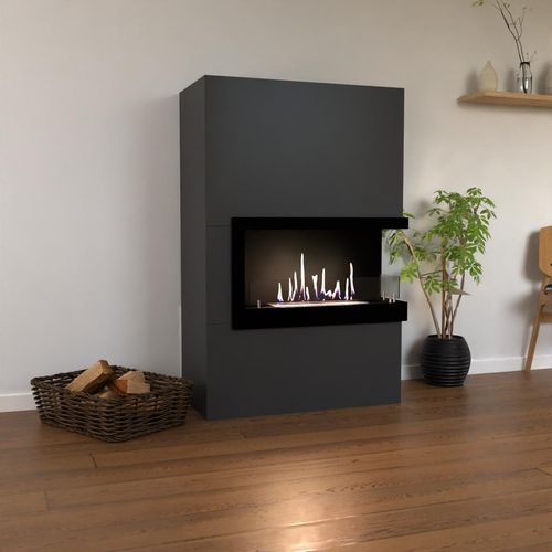GLOW FIRE Ethanol Kamin 'Halden Rechts' | Ethanolofen in grau mit 3 Std. Brenndauer und 2 KW Heizleistung | BxHxT: 90x140x37 cm