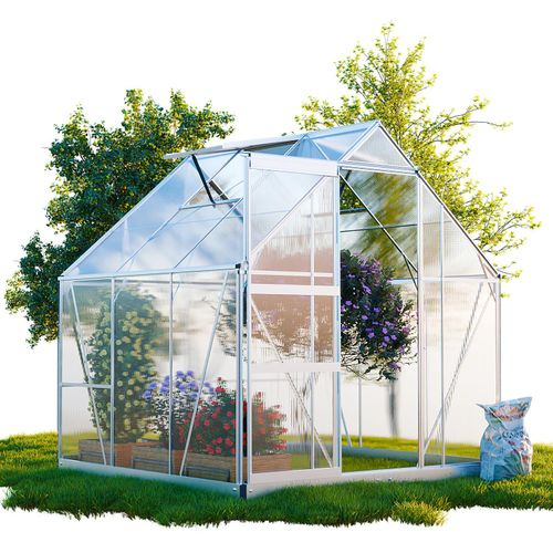 GARMIO® Gewächshaus CUNEO 190x190cm für den Garten, Alu Frühbeet inklusive Fundament, 2 Dachfenster Treibhaus Aufzucht