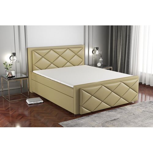 Boxspringbett OXI 160x200 mit 2 Bettkästen, Bonell-Matratze und Topper. Dekorative Stifte an den Seiten der Kopfstütze. Bett Komplett-Set mit Matratze,Bettkasten & Kopfteil. Stoff Eko Cayenne. Elegantes Bett mit massives Kopfteil.