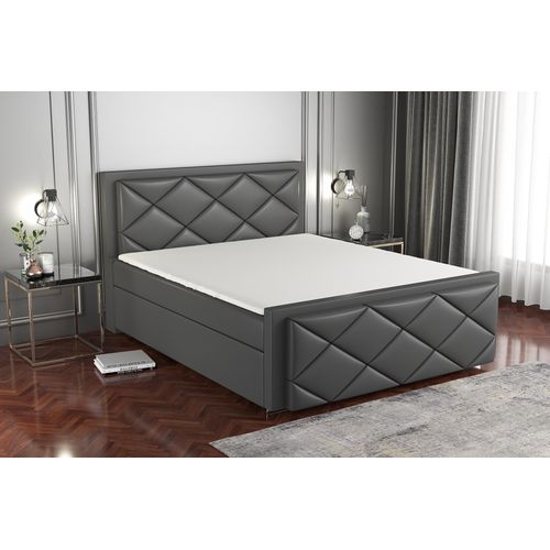 Boxspringbett OXI 180x200 mit 2 Bettkästen, Bonell-Matratze und Topper. Dekorative Stifte an den Seiten der Kopfstütze. Bett Komplett-Set mit Matratze,Bettkasten & Kopfteil. Stoff Eko Cayenne. Elegantes Bett mit massives Kopfteil.