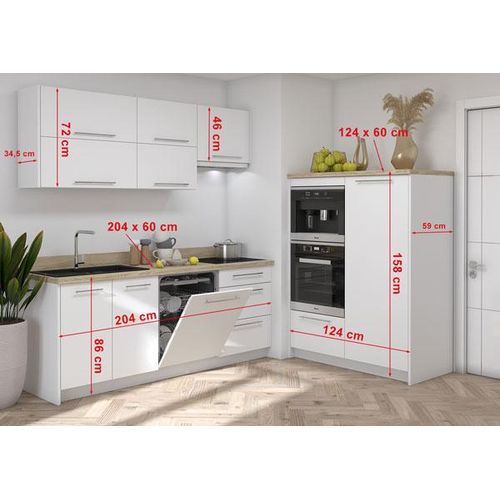 Küchenzeile BONN mit Arbeitsplatte 204cm weiß Front MDF matt HETTICH Vollauszug