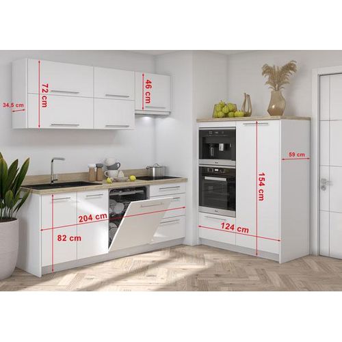 Küchenzeile BONN Einbauküche 204cm weiß Front MDF matt Teilauszug