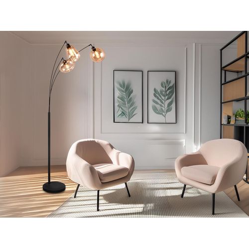Große ausgefallene LED Stehlampe dimmbar mit 3x Glas Lampenschirm für Wohnzimmer