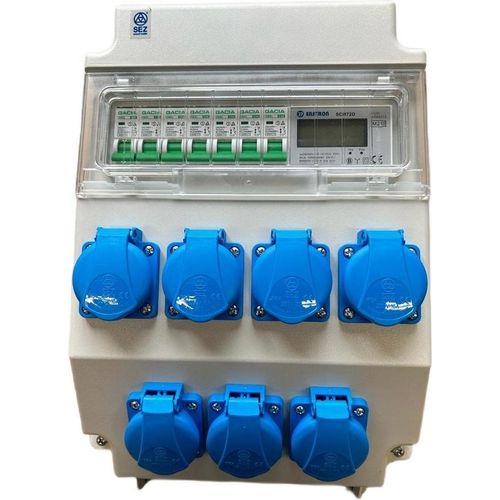 Wandverteiler Stromverteiler 7x 230V Schuko mit Sicherungen LS / Stromzähler LCD 6x 230V 3 Phasen ROS11/x-25/S95V-2