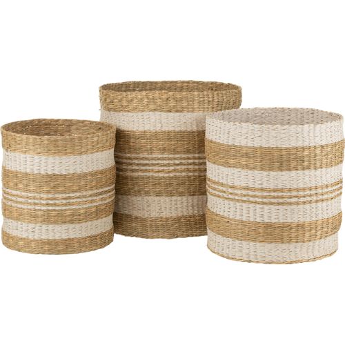 SET VON 3 KÖRBEN GESTREIFT SEEGRAS WEIß