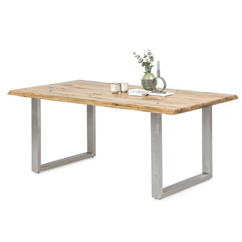 Esstisch Baumkante Lamelle Rustic-Eiche 200x100cm U-Gestell Edelstahlfarben NEU