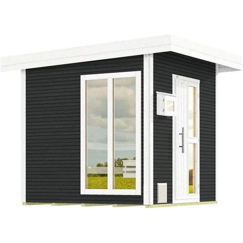 Saunahaus Weka Kuopio ohne Ofen mit Fenster und Holztüre mit Isolierglas wärmegedämmt anthrazit/weiß