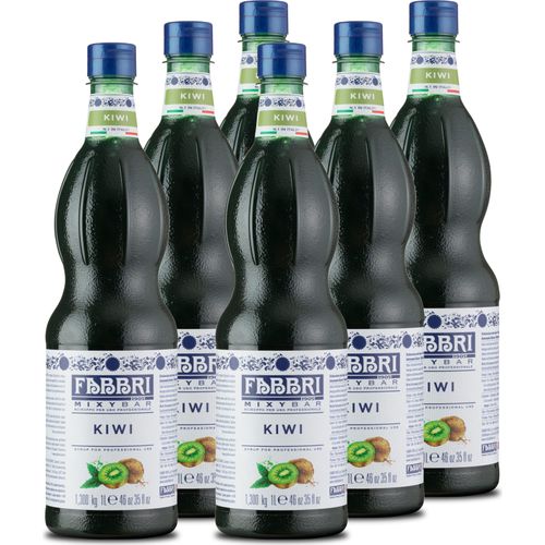 Food-United MIXYBAR-KIWI-FABBRI Sirup 6x1L PET-Flasche - sciroppo di kiwi Italien - Halal & Koscher - ohne Aroma- Farb- & Konservierungsmittel geeignet für Cocktails mit & ohne Alkohol & klare Spirituosen - oder auch für Limonade Eistee Schorlen, GVO-Fr